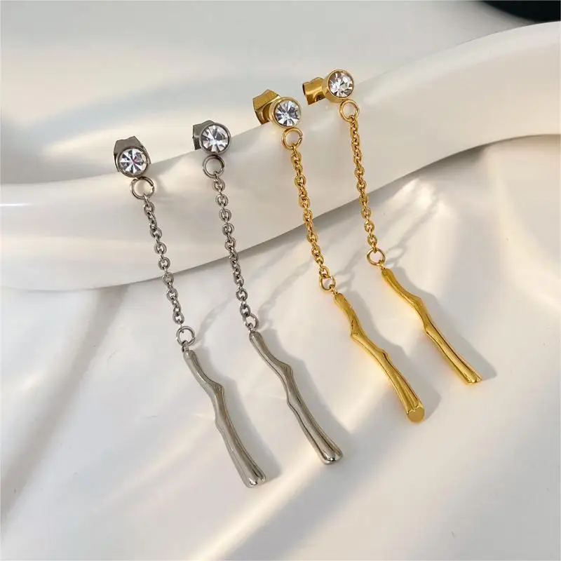 

New stainless steel tassel studded diamond earrings for women Joyas de Acero inoxidable earrings accessories wholesale