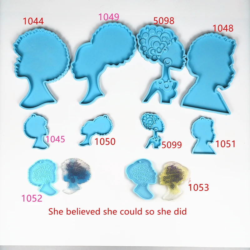 

shiny Beauty Afro Woman girl man Head Mould Silicone black gril silicone keychain mold coaster mold