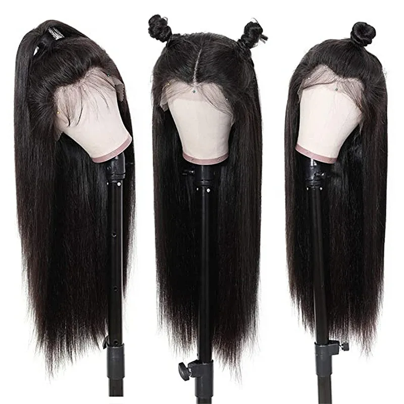 

Wholesale high quality hand-woven front lace wig head cover Black long straight hair Chemical fiber head cover T-shaped lace wig