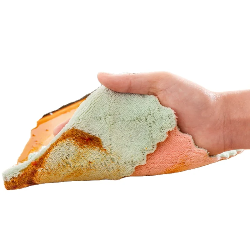 

Home Coral Velvet Dish Towel Double Sides Printing Oil-proof Rag Kitchen Absorbent Thickened Scouring Pad