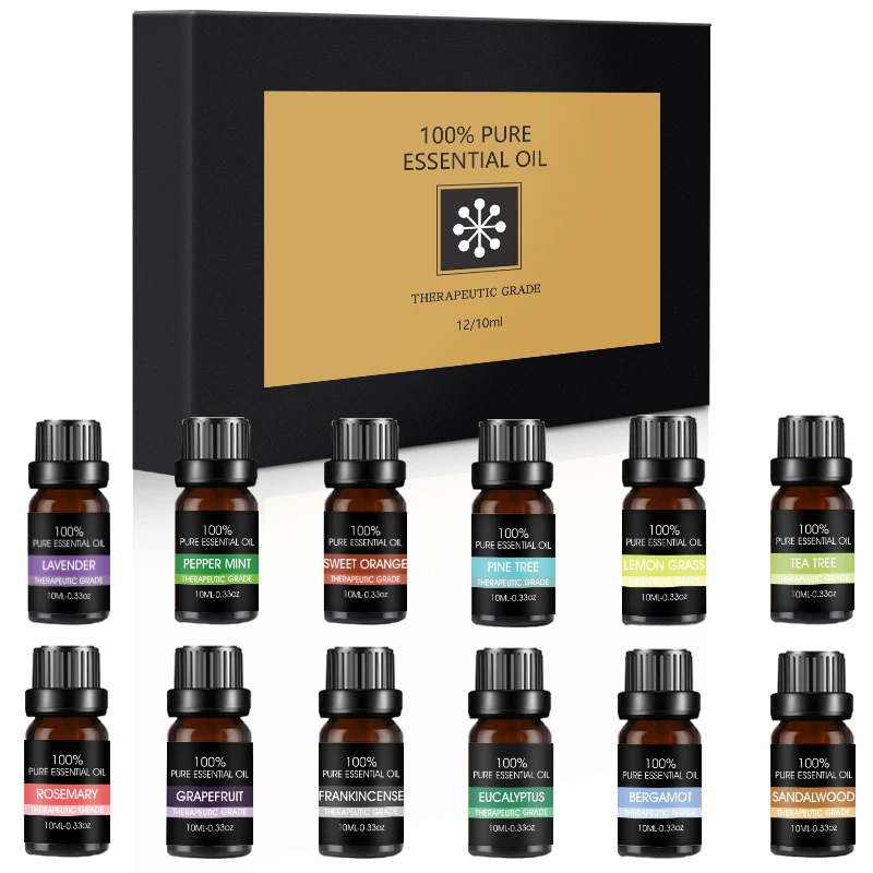 

Essential Oils Top 12 Gift Set Pure Essential Oils Gift Set for Diffuser, Humidifier, Massage, Aromatherapy, Skin & Hair Care