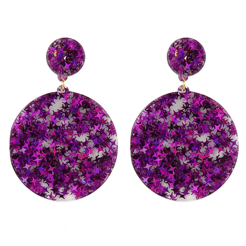 

Simple temperament acrylic sequin geometric round female earrings, As pic
