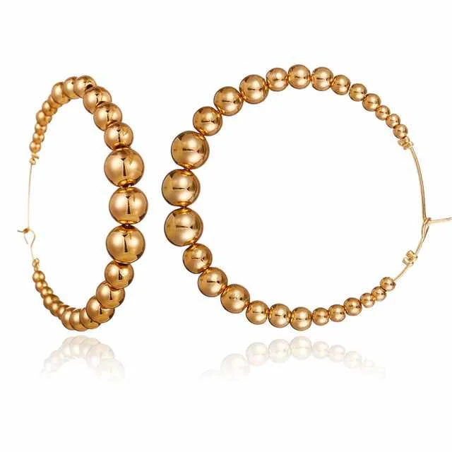 

2020 Big Circle Hoop Stylish Earrings For Women Mix Sizes Gold Plated Beads Hot Selling Jewelry for Female