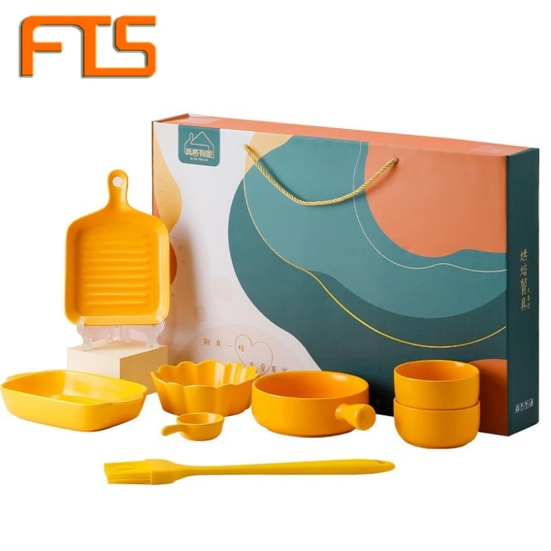 

FTS Porcelain Set Household Kitchen Square Cooking Salads Bowls Ceramic Dish Baking