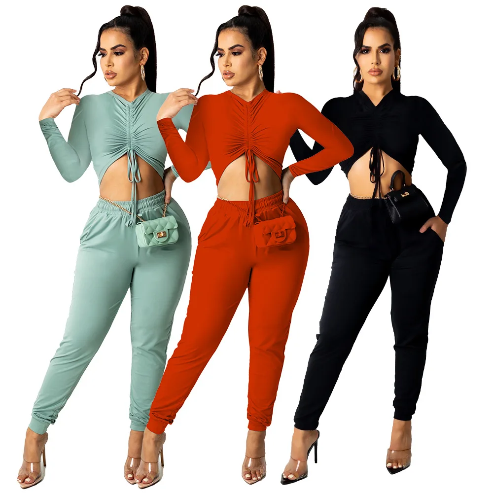 

Wholesale Hot Sale Ladies Clothing Home Wear Woman Knit Truck Pant Set Casual Two Piece Sets For Woman