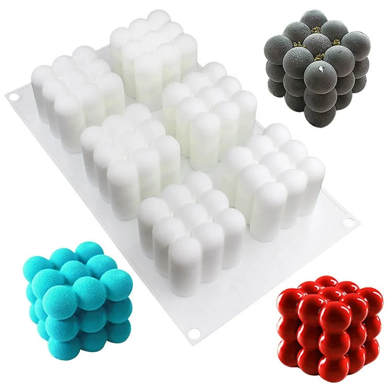 

6 Cavity Cube Cake Mousse Mold DIY Bubble Wholesale Magic Box 3D Candle Silicone Molds Aromatherapy Candle Making Mold, White