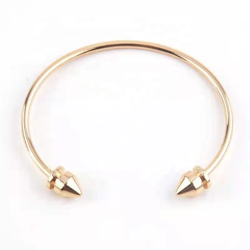 

Women Gold Silver Alloy Tip Head Metal Cuff Bullet Bangle Open Cuff Bracelet Nail Bangle