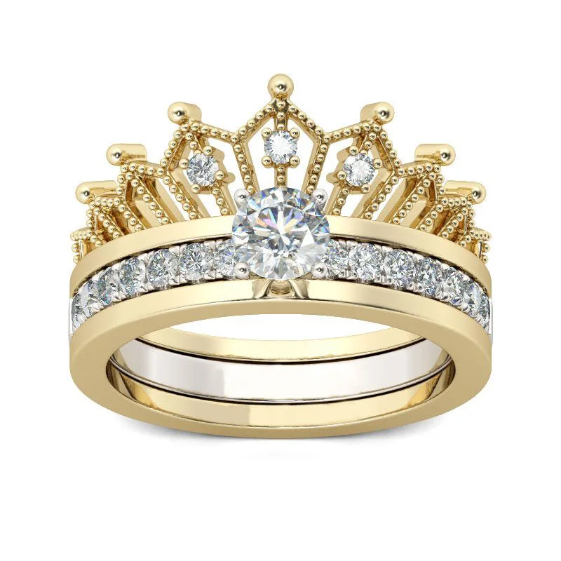 

Jachon New simple detachable Crown ladies ring miniature zircon set of two in one ring, As picture