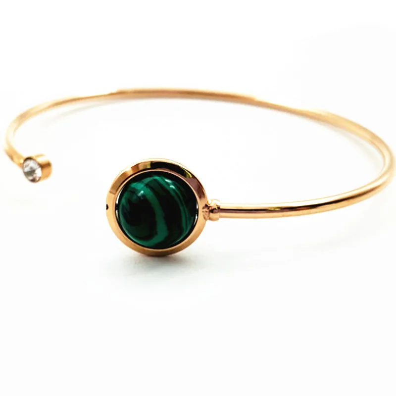 

Minimalist Jewelry Bracelets Dainty Gold Plated Stainless Steel Colorful Gemstone Cuff Bracelet Women Jade Stone Bangle