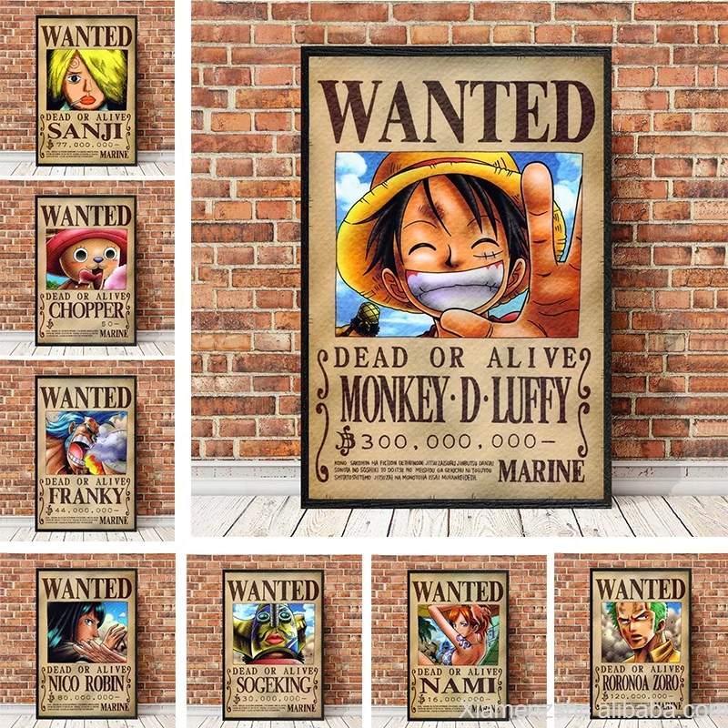 

Japanese Anime One Piece Wanted Poster HD Manga Canvas Luffy Zoro Robin Sanji Wall Paintings Anime Decor Wall Paintings Unframed, Multiple colours