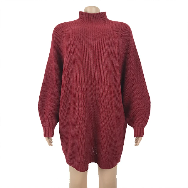 

Wholesale Ladies Loose Knitwear Turtle Neck Middle Length Vintage Jumper Women Knitted Sweater, Customized color