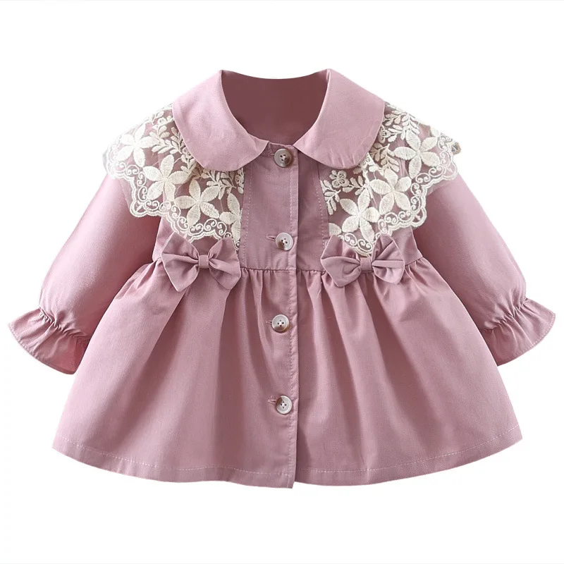 

Children's clothing girl's coat spring and autumn infant girl's baby spring clothing lace bow windbreaker top, As the picture show