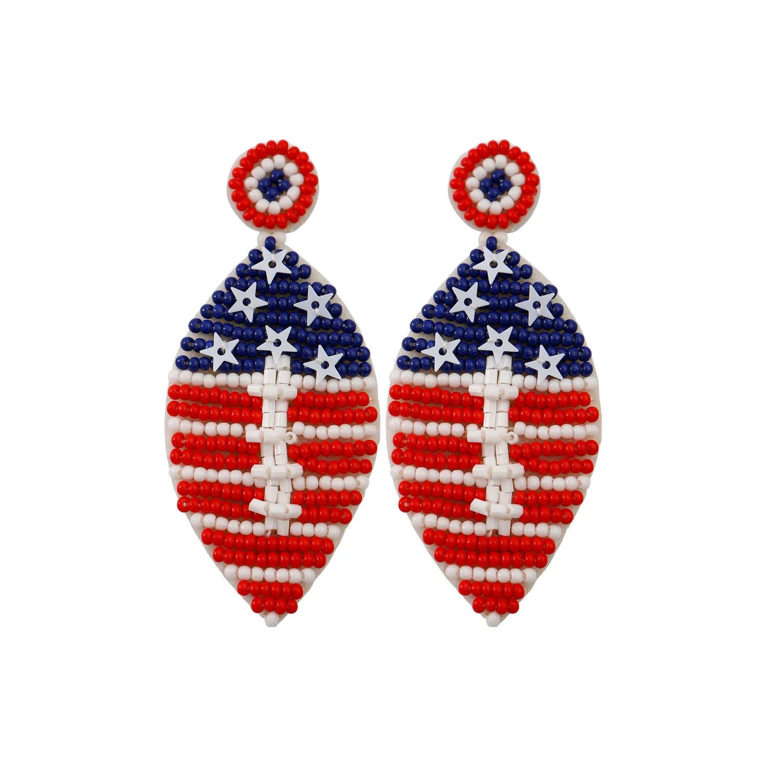 

USA National Day Red White And Blue Flag Earrings Handmade Seed Bead Rectangle Stripe Rugby Earrings