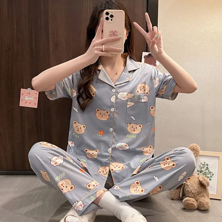

Summer Korea Daster Sleepwear Baju Tidur Girl Piyama Murah Rayon Pijama Femme Short Sleeve Women Pajama Milk Silk Pyjama