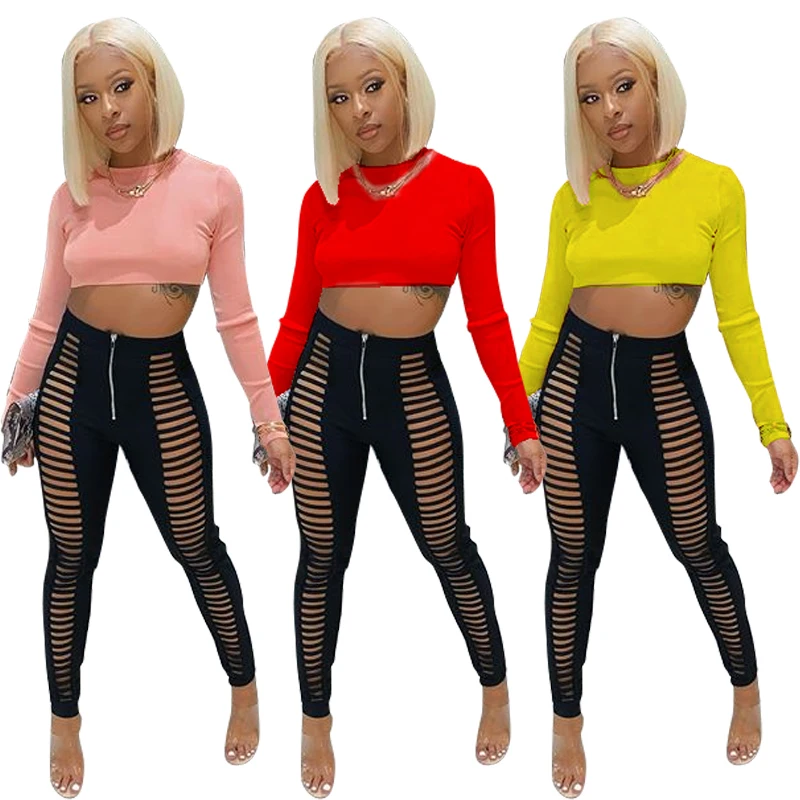 

2020 Women's fashion casual burnt hollow out suit women two piece sets