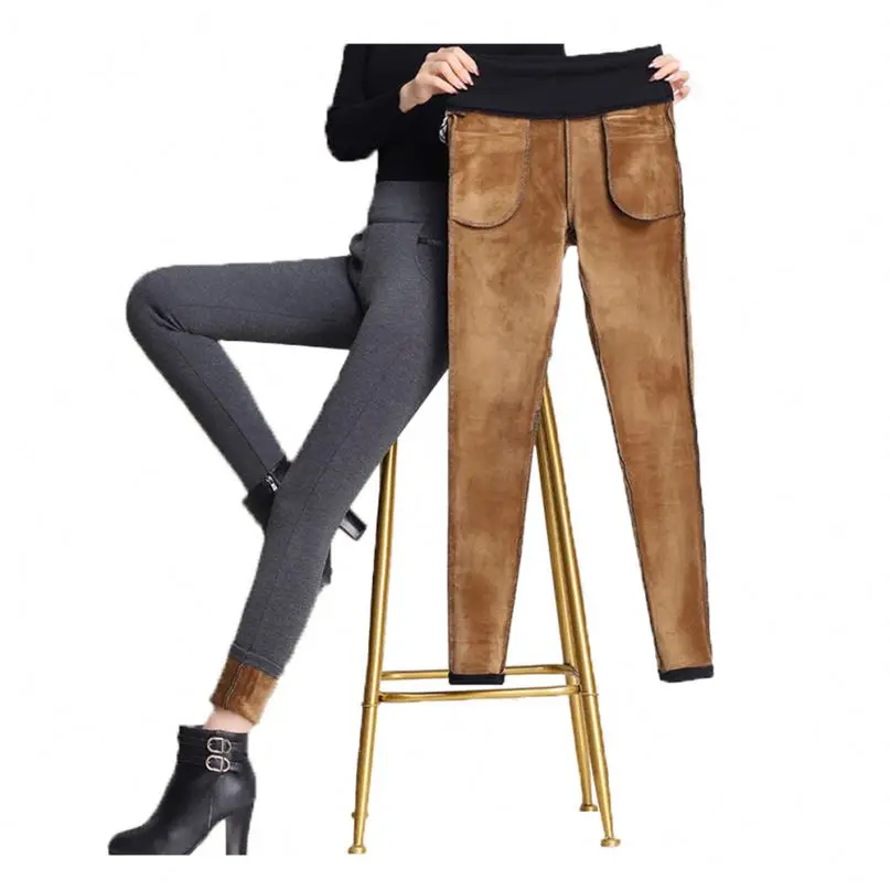 

Winter Women's Skinny Pants Thicken Warm Stretch leggings High Waist Cargo Pants Full Length Fleece Lined Dress Pants, Black grey blue