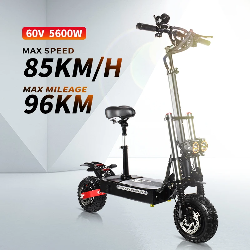 

60V 5600W Dual Motor Electric Scooter 85km/h Powerful E Scooter With Off Road For Adult