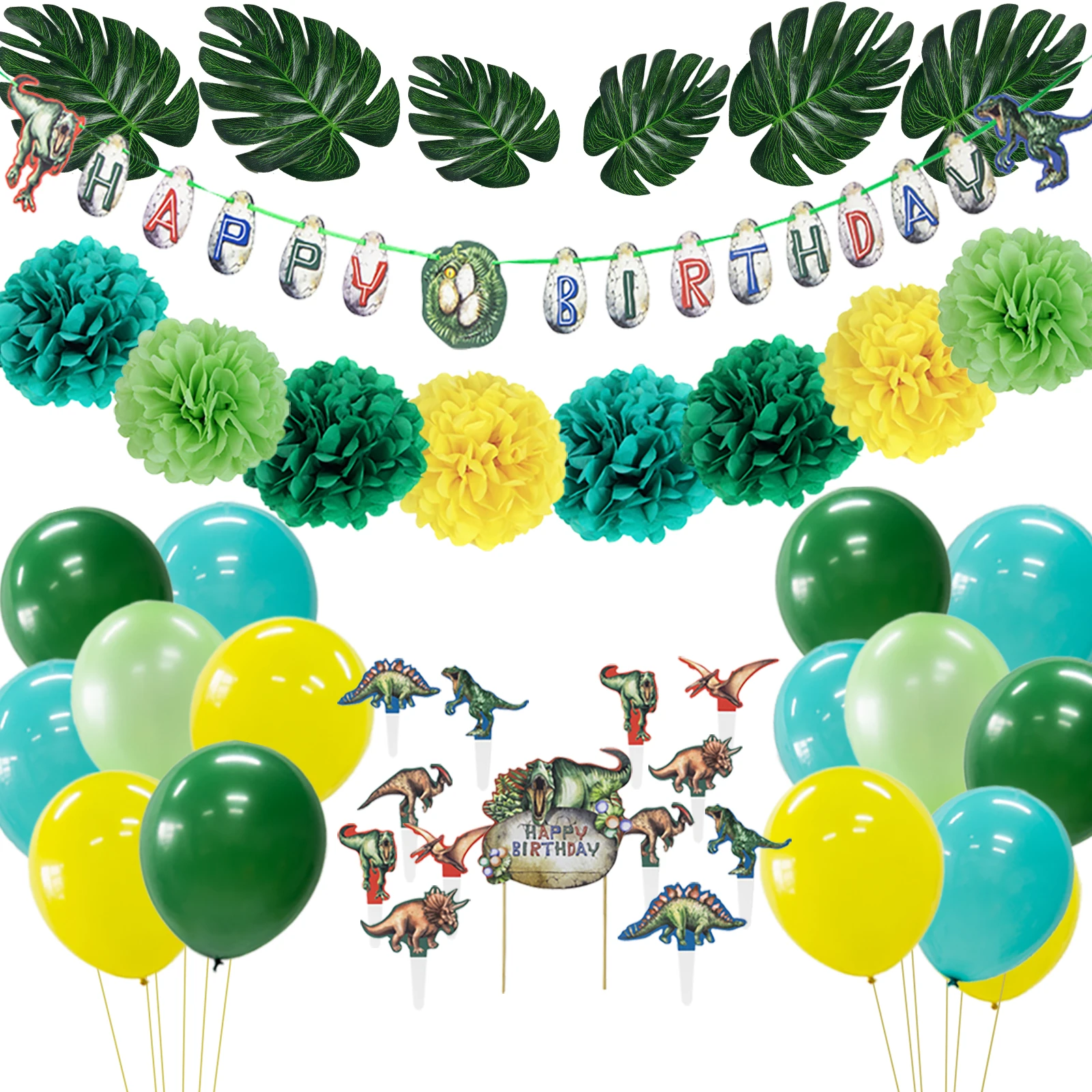 

Dragon Infested Theme 48 PCS Happy Birthday Paper PomPom Garland Cake Topper Letter Banner Balloon Birthday Party Decoration Set