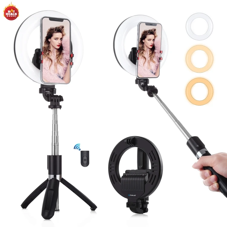 

New Design 6.3 inch LED Ring Light Live Foldable Selfie Fill Light with BT Wireless Selfie Stick Tripod for Tik Tok YouTube