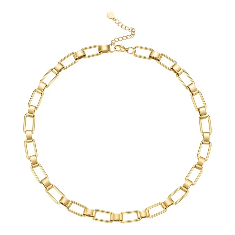 

Latest High Quality 18K Gold Plated Stainless Steel Jewellry Oval Rectangular Chain Necklace P203182