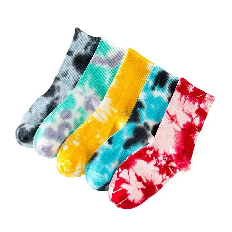 

Unisex Ribbed Spandex Sports Sneaker Men Crew Mixed Colorful Tie Dye Socks, 5 colors