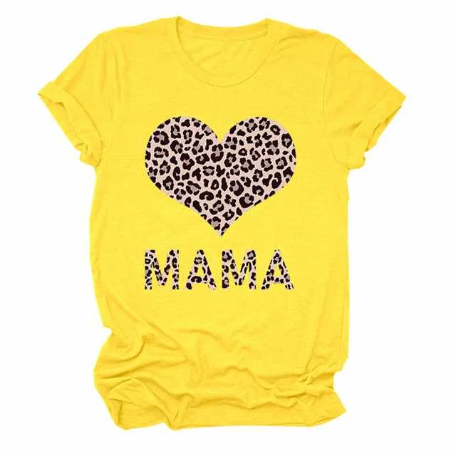 

Summer Leopard Love Print Fashion Valentine's Day Casual Short Sleeve T-shirt, Picture color