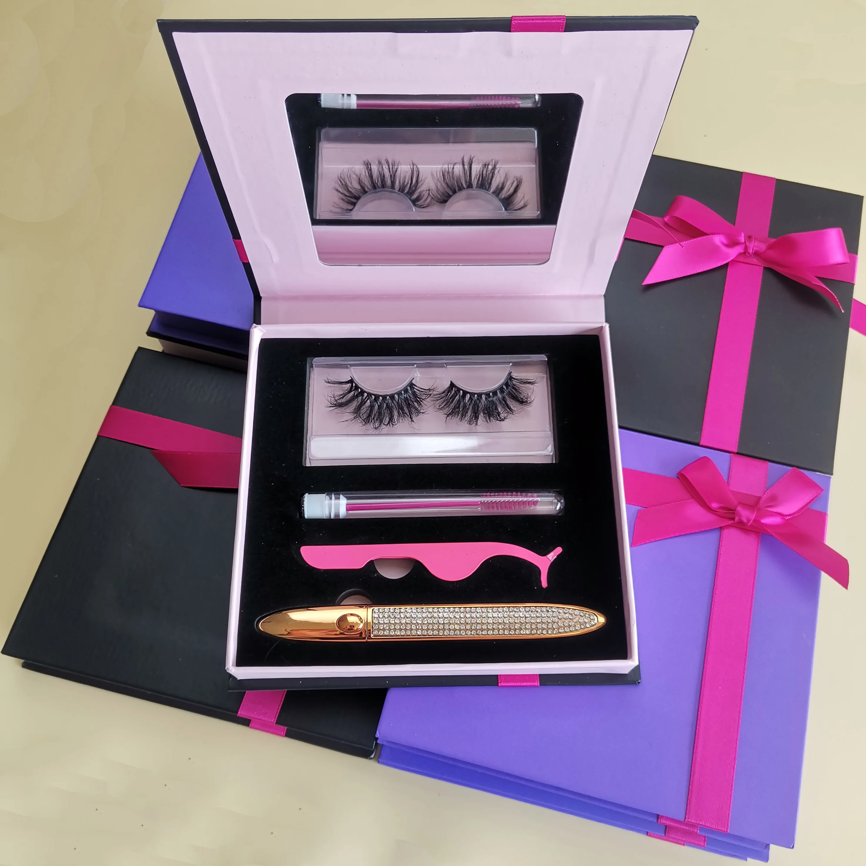 

Wholesale 3D 5D 100% Real Mink Lashes Custom Full Strip Lash Packaging Boxes 3D Mink Eyelashes, Natural black& colorful