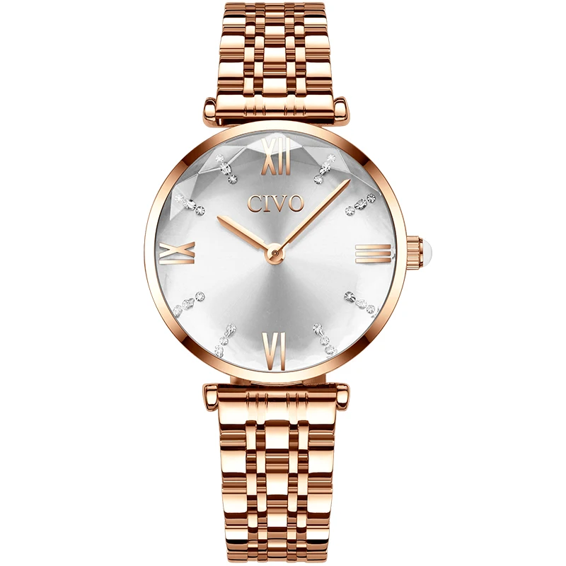 

Civo Brand Custom Logo Watch Diamond Gold Stainless Steel Band Wrist Women Waterproof Quartz Watches