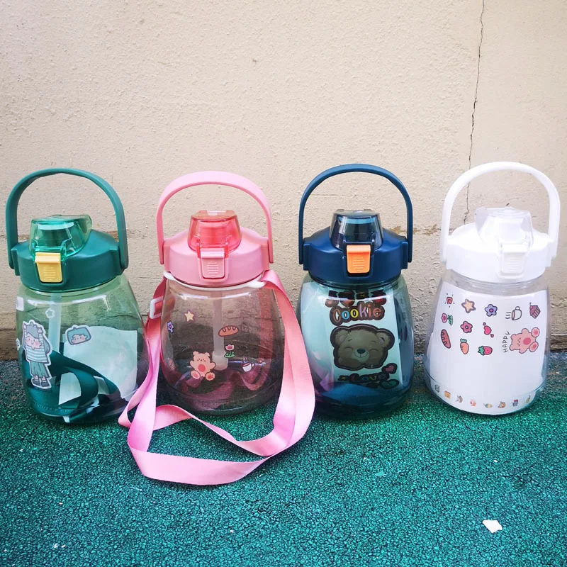 

1300ml Belly Water Bottle Women'S Summer Sports Kettle Portable Children'S Plastic Straw Cup Wholesale
