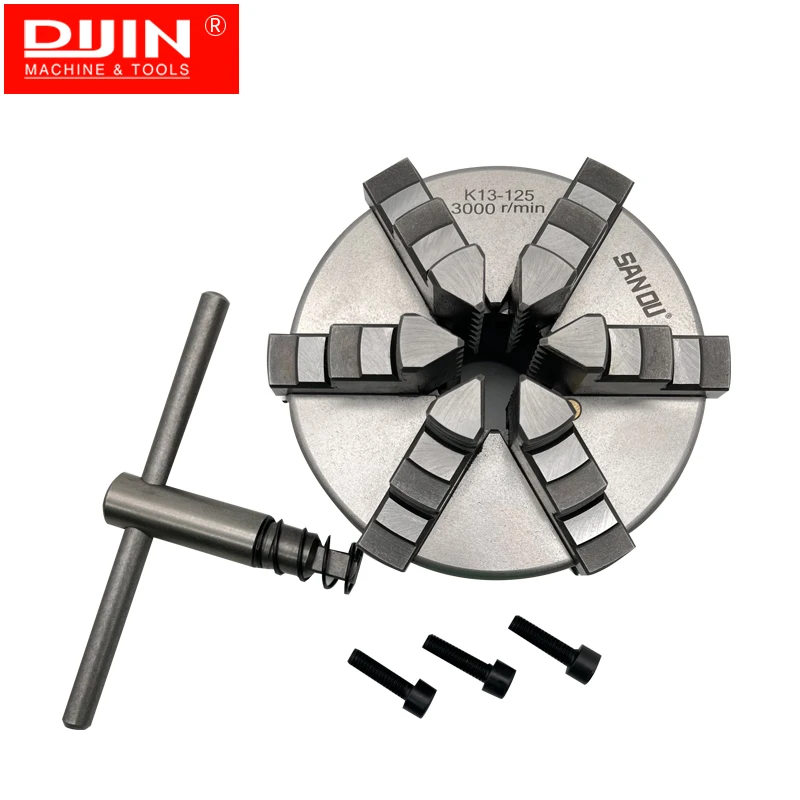 SANOU Brand 6 Jaw Self Centering Chuck K13-125 Manual Metal Lathe Chuck Diameter 125mm for Mini Lathe