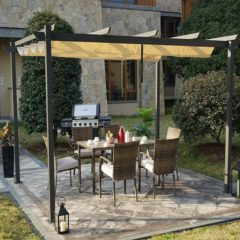 

China Gazebo Factory Modern Garden Building Gazebo Aluminium Retractable Bioclimatic Pergola 3x3m, Grey