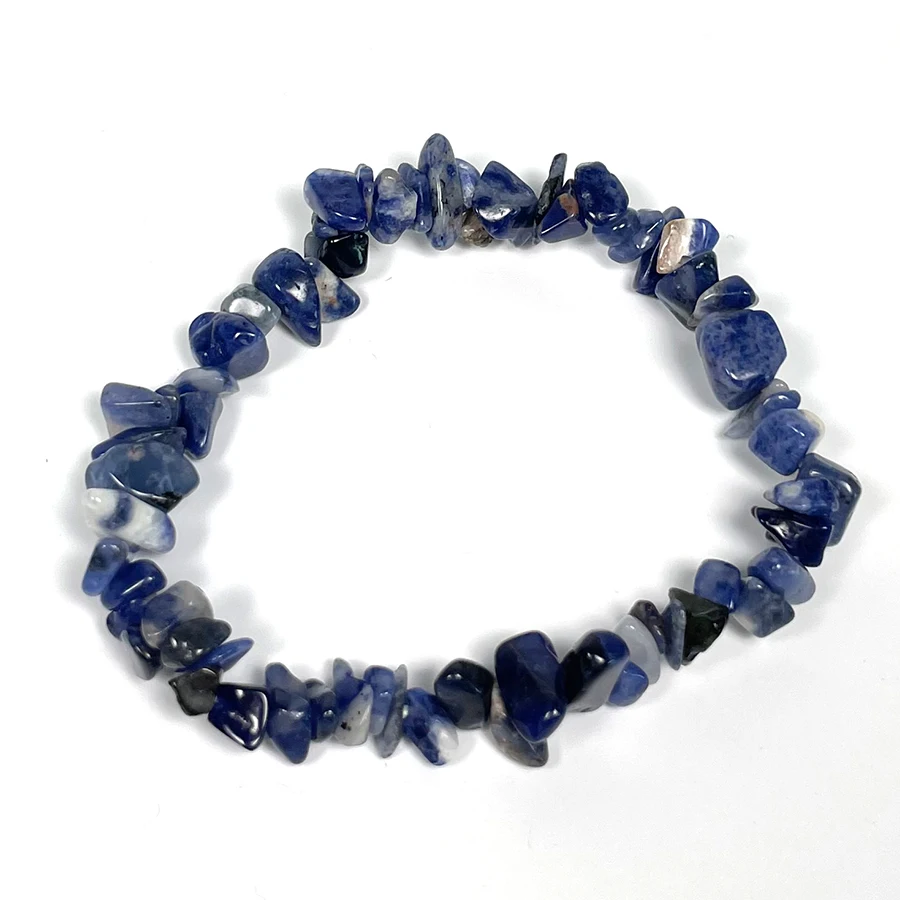 

Natural Stone Healing Crystal Gravel Stone Sodalite Chips Elasticity Rope Bracelets for Women Men Jewelry