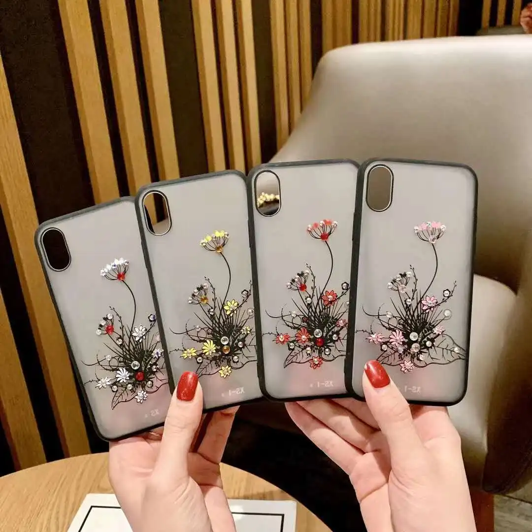 

Newest Touch Feeling Flowers Case For iPhone 12 11 Pro Max Girls Diamend Shockproof Phone Case For iPhone XS Max XR Back Cover