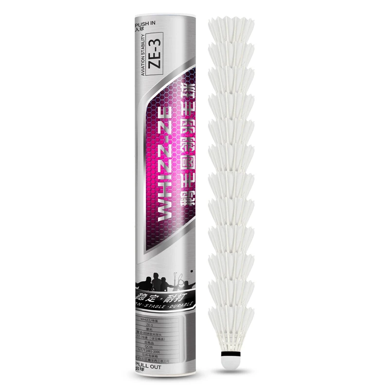 

2022 WHIZZ Top brand Class A Goose Feather Ze-3 PU Cork 12 pcs/tube Badminton Shuttlecocks for international tournament