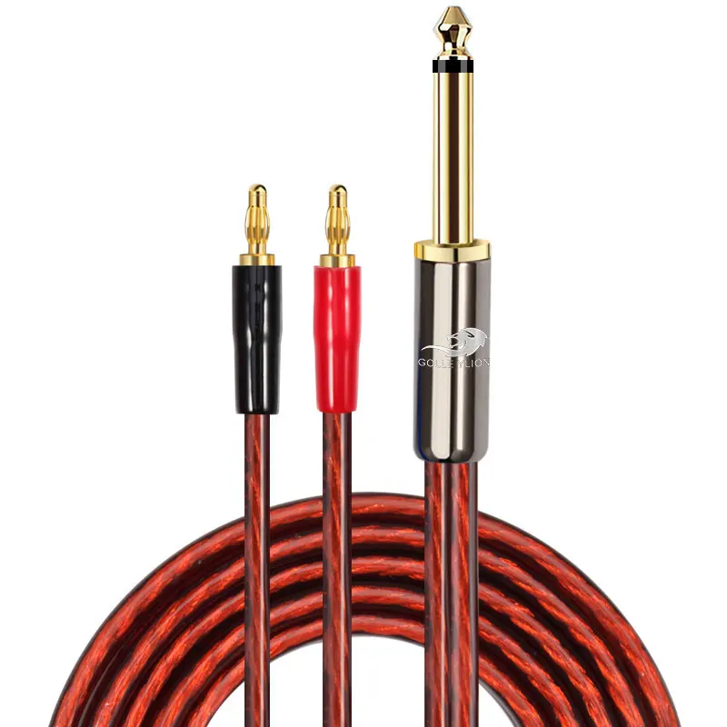 

High Quality Speaker Cable 6.35mm MONO TS Plug to 2 Banana Plug for Audio System