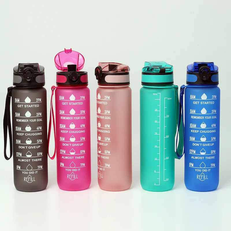 

Custom 1L Plastic Bottle BPA Free Water Bottle for Outdoor Sports With Time Marker Straw Lid Tritan Water Bottle