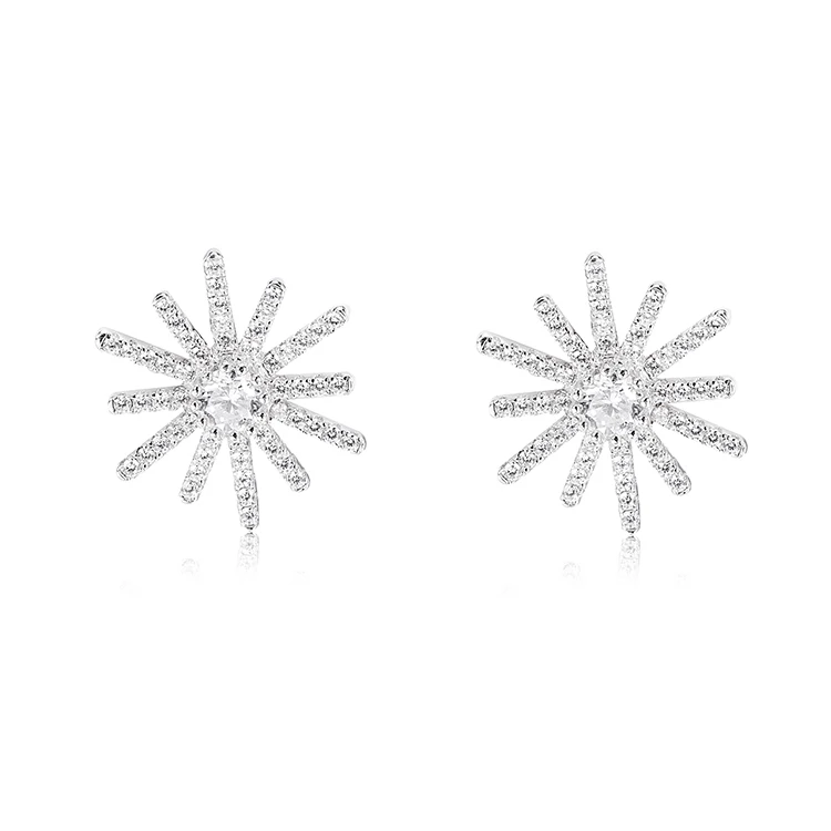 

925 Sterling Silver Simple Jewelry Bling Bling Zircon Snowflake Earrings Women Exquisite Mini Stud earrings