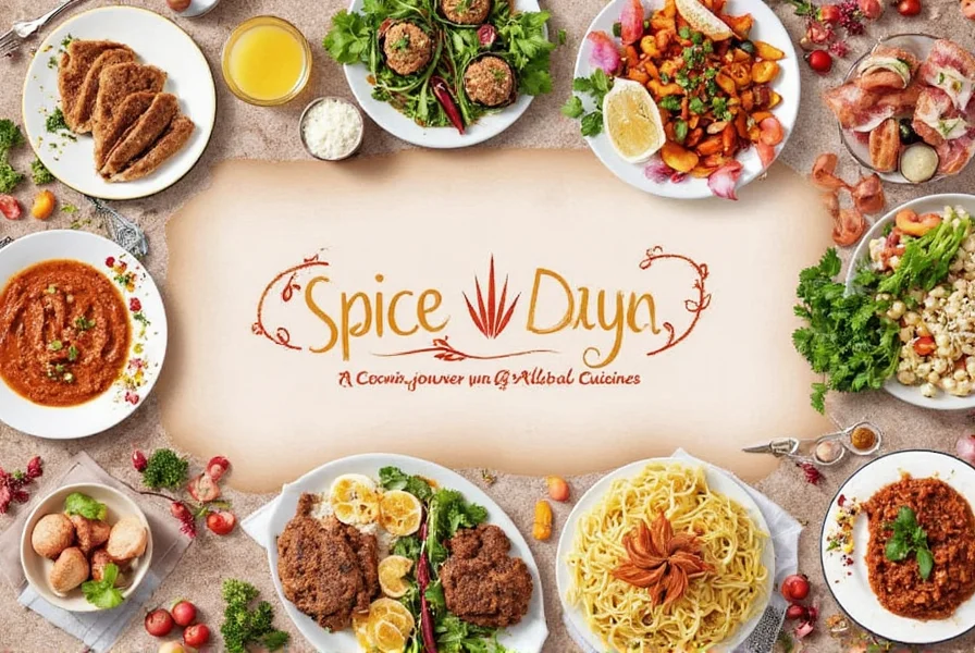 Various global spice mixes displayed on a wooden board
