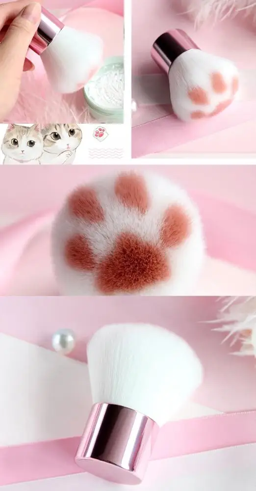 Travel Portable Novelty Soft Synthetic Fiber Hair Cat Paw Claw Cosmetic Kabuki Powder Makeup Blush Brush