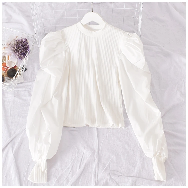 

2020 long sleeve ruffle white shirts for women cotton blouses White Ruffle Chiffon Blouse