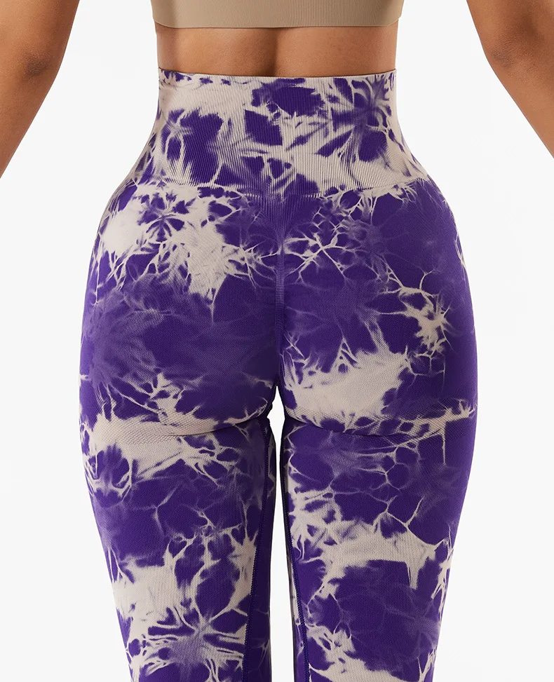 

Custom Private Logo Women High Waist Stretchy Compression Tie Dye Scrunch Seamless Fitness Leggings