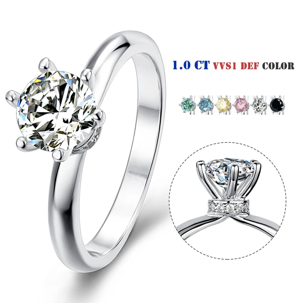 

Hot Sale 1Ctw 3mm Wide 6 Prong 925 Sterling Silver Women Jewelry Moissanite Engagement Ring With Rhodium Plated