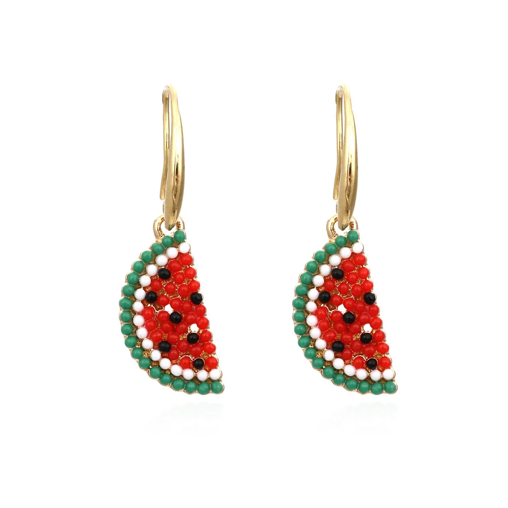 

Cute Ear Jewelry Seed Beaded Watermelon Dangle Earring Colorful Seed Beads Fruit Watermelon Hook Earring For Girls