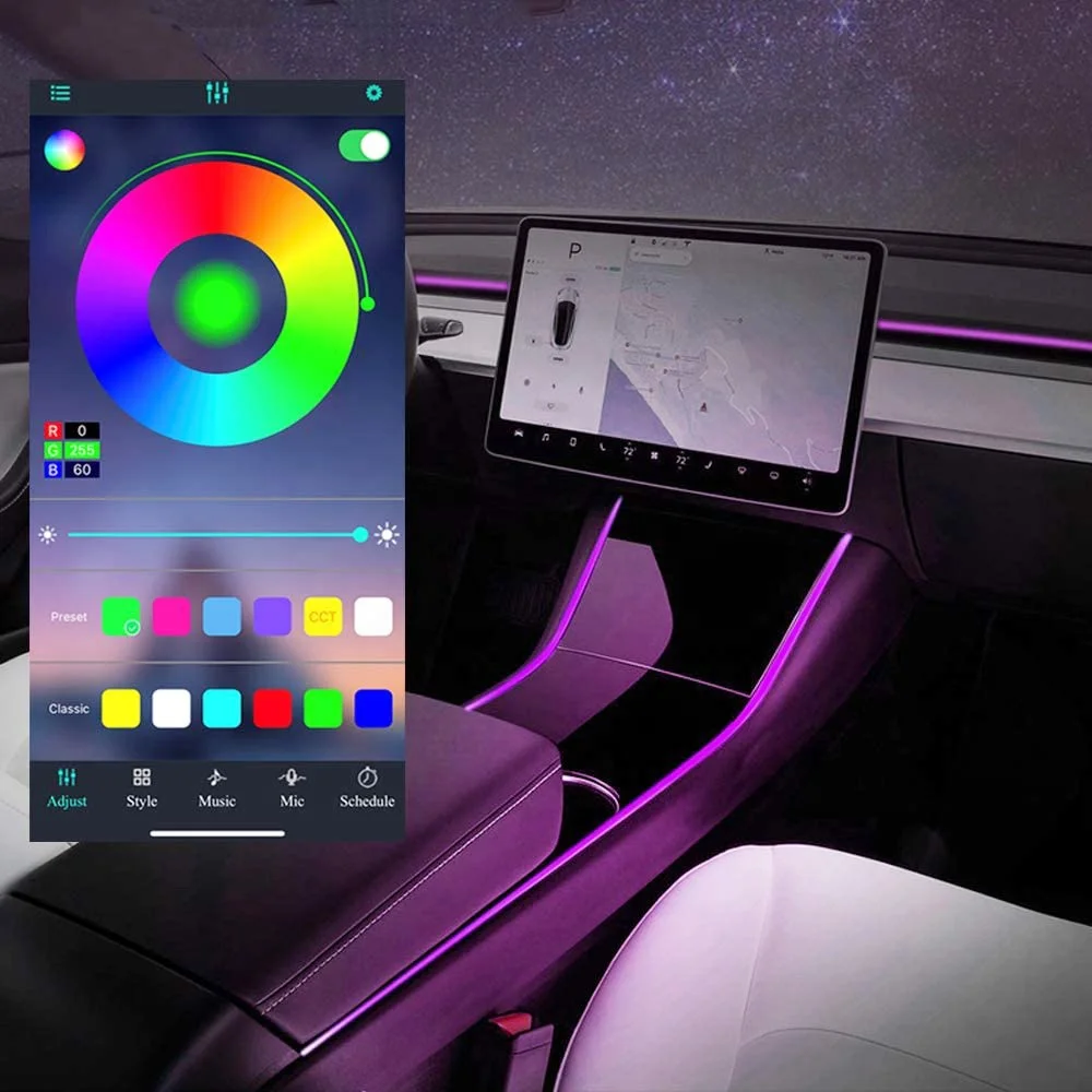 

Center Console Neon Light Tubes For Tesla Model 3/Y 2019-2021 Dashboard RGB LED Strip Lights With App Control