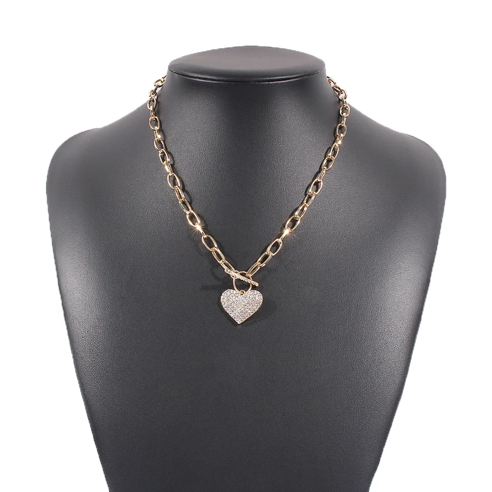 

Aug jewelry Exaggerated punk style metal chain single layer chain ladies Trendy Heart Diamond necklace