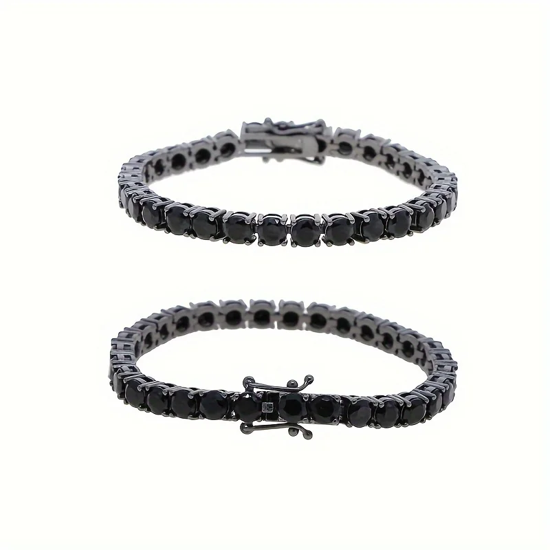 USA Warehouse Black Tennis Chain 4mm Men Women Sparkling Jewelry Round Diamond Cubic Zirconia CZ 14K Gold Plated Tennis Bracelet
