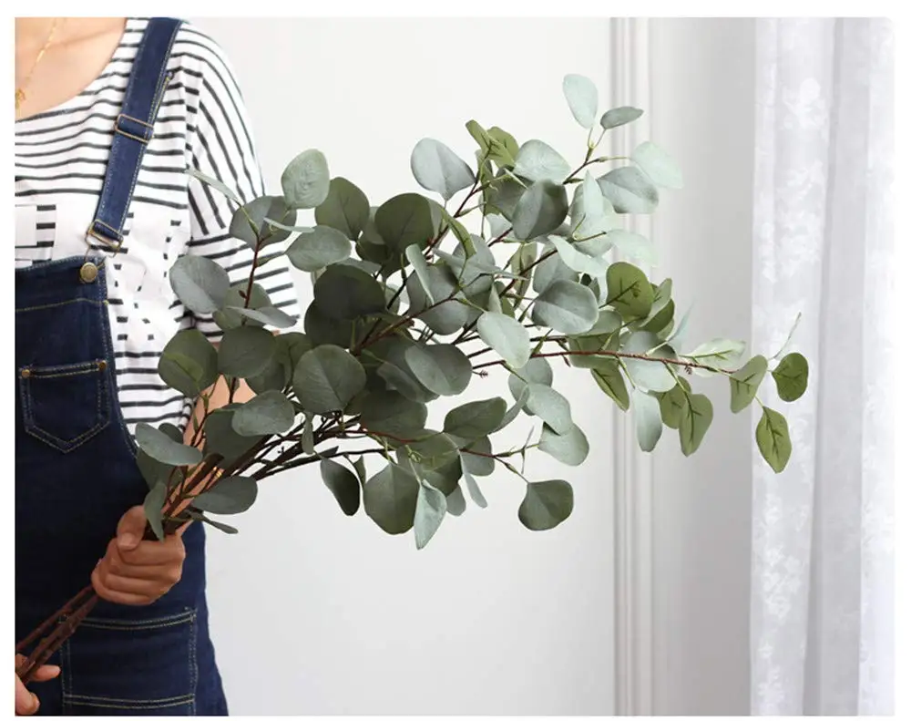 Fake Eucalyptus Leaves Stems Artificial Branches Silver Dollar