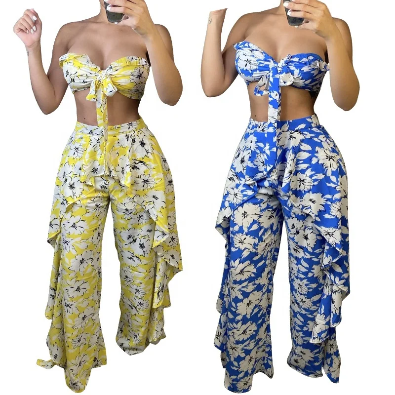 

LW - K9922 Foctory wholesale summer women clothing 2021 set two piece sleeveless crop tops pants set