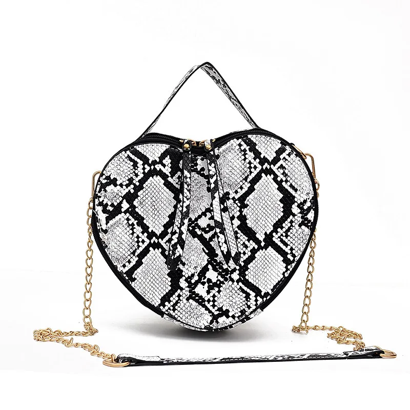 

Sweet Girls Bags High Quality Girls Fashion Snakeskin Crossbody Bag Heart Shaped Diamond Shoulder Bag, As picture