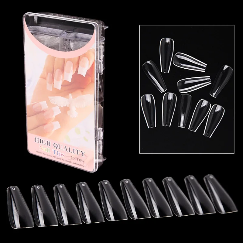 

500pcs/box Long Ballet Traceless False Artificial Nail Tips Manicure Artificial White/ Clear /Natural Full Cover Tips